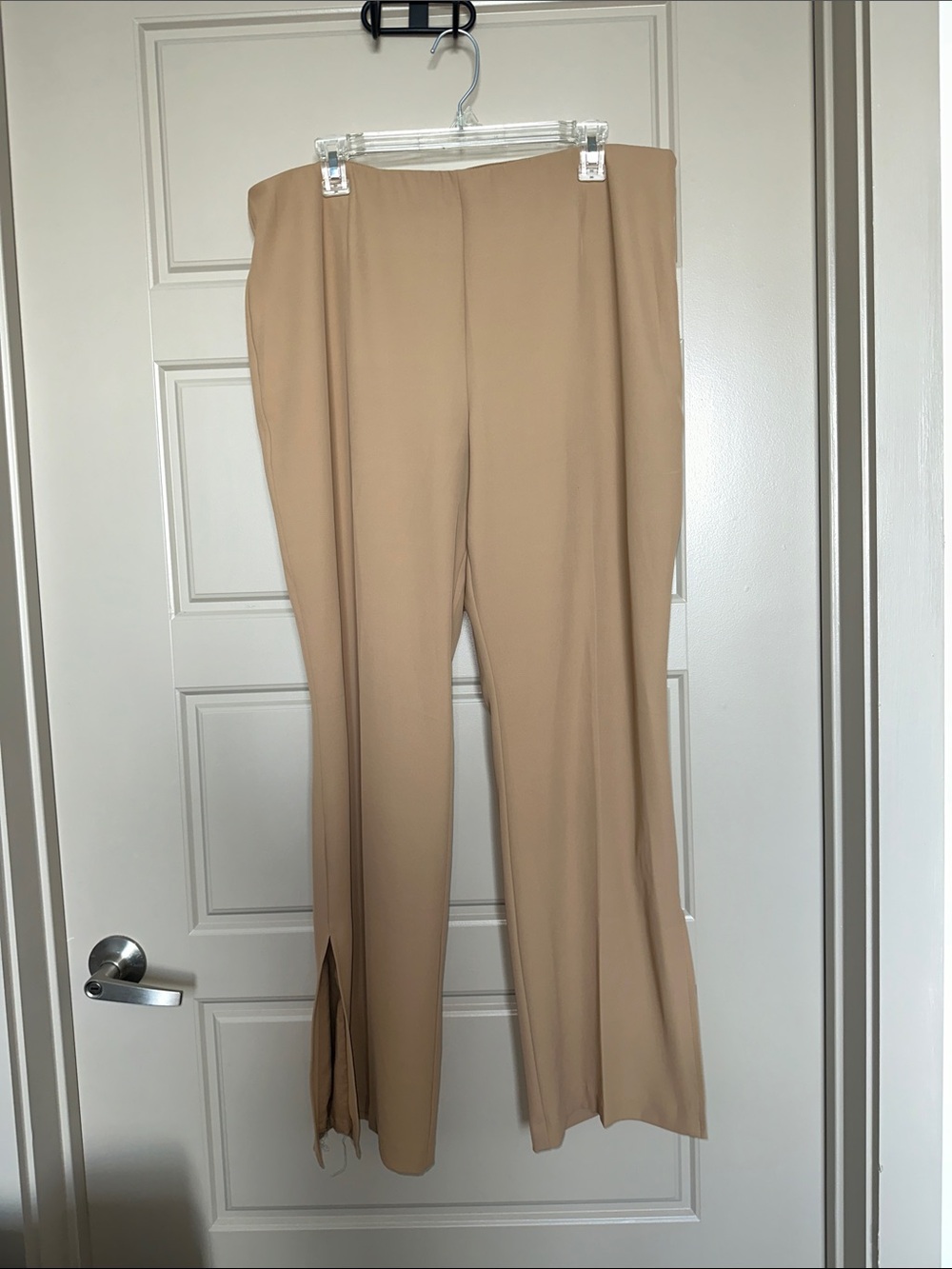 Open Edit Wide-Leg Split Hem Pants in Neutral Beige Size XL